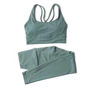 Planet Gates SOISOU Nylon Yoga Set Women's Tracksuit Gym Fitness Set Woman 2 Pieces Leggings Sports Bra Breathable Sportwear Woman Clothes