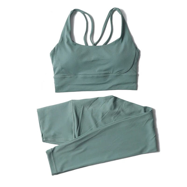 Planet Gates SOISOU Nylon Yoga Set Women's Tracksuit Gym Fitness Set Woman 2 Pieces Leggings Sports Bra Breathable Sportwear Woman Clothes