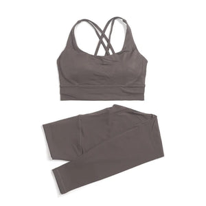 Planet Gates SOISOU Nylon Yoga Set Women's Tracksuit Gym Fitness Set Woman 2 Pieces Leggings Sports Bra Breathable Sportwear Woman Clothes