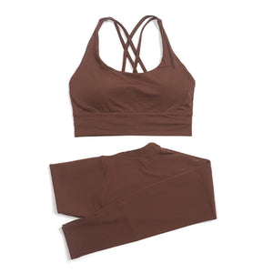 Planet Gates SOISOU Nylon Yoga Set Women's Tracksuit Gym Fitness Set Woman 2 Pieces Leggings Sports Bra Breathable Sportwear Woman Clothes