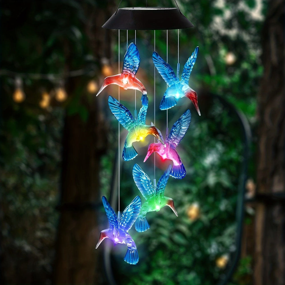 Planet Gates Solar Blue Bird Wind Chimes [Colorful] 1set Solar Hummingbird Wind Chime, Waterproof LED Pendant For Outdoor, Christmas Decor, Garden Decor, Patio