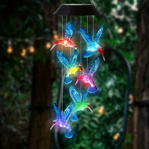 Planet Gates Solar Blue Bird Wind Chimes [Colorful] 1set Solar Hummingbird Wind Chime, Waterproof LED Pendant For Outdoor, Christmas Decor, Garden Decor, Patio