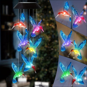 Planet Gates Solar Blue Bird Wind Chimes [Colorful] 1set Solar Hummingbird Wind Chime, Waterproof LED Pendant For Outdoor, Christmas Decor, Garden Decor, Patio