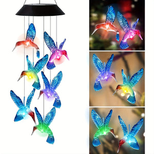 Planet Gates Solar Blue Bird Wind Chimes [Colorful] 1set Solar Hummingbird Wind Chime, Waterproof LED Pendant For Outdoor, Christmas Decor, Garden Decor, Patio