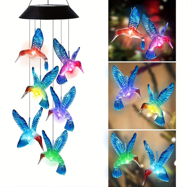 Planet Gates Solar Blue Bird Wind Chimes [Colorful] 1set Solar Hummingbird Wind Chime, Waterproof LED Pendant For Outdoor, Christmas Decor, Garden Decor, Patio