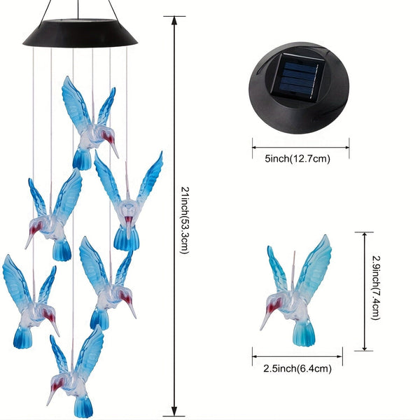 Planet Gates Solar Blue Bird Wind Chimes [Colorful] 1set Solar Hummingbird Wind Chime, Waterproof LED Pendant For Outdoor, Christmas Decor, Garden Decor, Patio