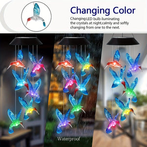 Planet Gates Solar Blue Bird Wind Chimes [Colorful] 1set Solar Hummingbird Wind Chime, Waterproof LED Pendant For Outdoor, Christmas Decor, Garden Decor, Patio