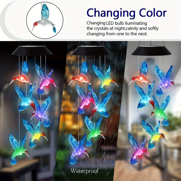 Planet Gates Solar Blue Bird Wind Chimes [Colorful] 1set Solar Hummingbird Wind Chime, Waterproof LED Pendant For Outdoor, Christmas Decor, Garden Decor, Patio