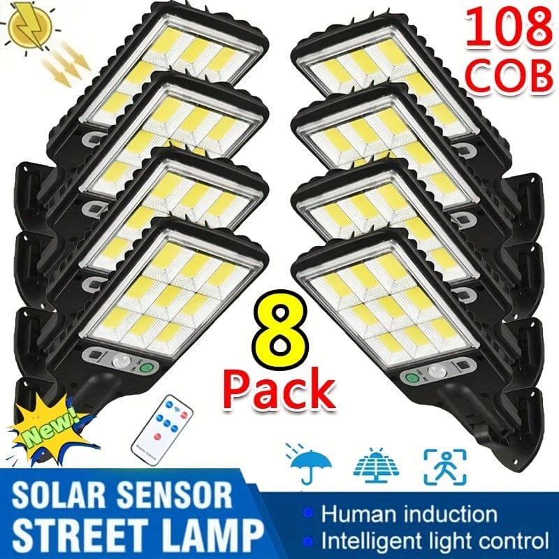 Planet Gates Solar Powered Street Lights 8 Pack Outdoor Waterproof Motion Sensor LED Security Wall Lamp with Remote Control 3 Lighting Modes for Garden Patio Porch Door Garage Exterior Wall Spotlight