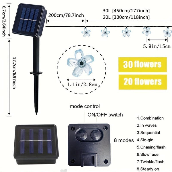 Planet Gates Solar Purple Cherry Blossom String Lights, 8 Function, Courtyard Balcony Outdoor Camping Decoration Light String, Holiday LED Atmosphere Light, 1 String Of 5 Meter 20 Lights Or 6.5 Meter 30 Lights