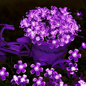 Planet Gates Solar Purple Cherry Blossom String Lights, 8 Function, Courtyard Balcony Outdoor Camping Decoration Light String, Holiday LED Atmosphere Light, 1 String Of 5 Meter 20 Lights Or 6.5 Meter 30 Lights