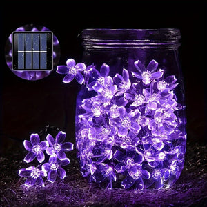 Planet Gates Solar Purple Cherry Blossom String Lights, 8 Function, Courtyard Balcony Outdoor Camping Decoration Light String, Holiday LED Atmosphere Light, 1 String Of 5 Meter 20 Lights Or 6.5 Meter 30 Lights
