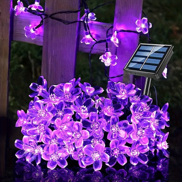 Planet Gates Solar Purple Cherry Blossom String Lights, 8 Function, Courtyard Balcony Outdoor Camping Decoration Light String, Holiday LED Atmosphere Light, 1 String Of 5 Meter 20 Lights Or 6.5 Meter 30 Lights
