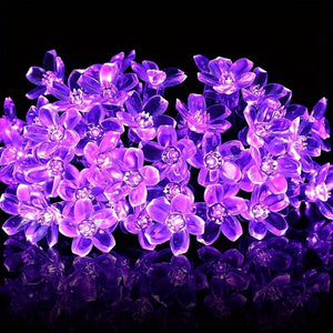 Planet Gates Solar Purple Cherry Blossom String Lights, 8 Function, Courtyard Balcony Outdoor Camping Decoration Light String, Holiday LED Atmosphere Light, 1 String Of 5 Meter 20 Lights Or 6.5 Meter 30 Lights