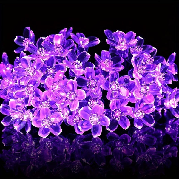 Planet Gates Solar Purple Cherry Blossom String Lights, 8 Function, Courtyard Balcony Outdoor Camping Decoration Light String, Holiday LED Atmosphere Light, 1 String Of 5 Meter 20 Lights Or 6.5 Meter 30 Lights
