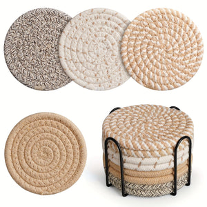Planet Gates Solid Color 8pcs, Round Fabric Coasters, Thermal Insulation Mat For Household Kitchen Tables, Round Cotton Rope Woven Meal Pad, Plate Mat, Cup Mat, Pot Mat, Hanging Home Decoration