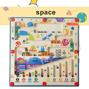 Planet Gates space Magnetic Color and Number Maze Montessori Toys Wooden Puzzle Activity Board Learning Puzzle Counting Matching Toys for Toddlers