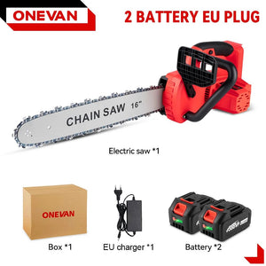 Planet Gates spain / 2 Battery EU Plug ONEVAN 16 Inch Brushless Electric Chainsaw 7980W Cordless Cutting Saw Woodworking Garden Pruning Power Tool For Makita battery