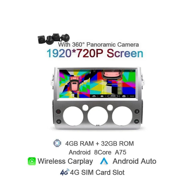 Planet Gates spain / 4 32G 360 CAM LTE SL Carplay 1920*720 IPS 2 din Android 14 Car Radio For Toyota FJ Cruiser 2007 2008-2017 Auto GPS Navigation Stereo 8+128G Bluetooth