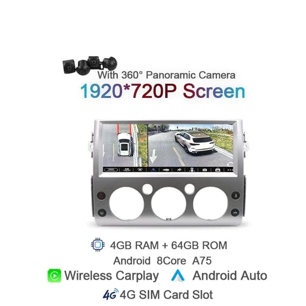 Planet Gates spain / 4 64G 360 CAM LTE SL Carplay 1920*720 IPS 2 din Android 14 Car Radio For Toyota FJ Cruiser 2007 2008-2017 Auto GPS Navigation Stereo 8+128G Bluetooth