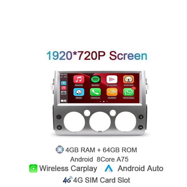 Planet Gates spain / 4 64G Carpla Sliver Carplay 1920*720 IPS 2 din Android 14 Car Radio For Toyota FJ Cruiser 2007 2008-2017 Auto GPS Navigation Stereo 8+128G Bluetooth