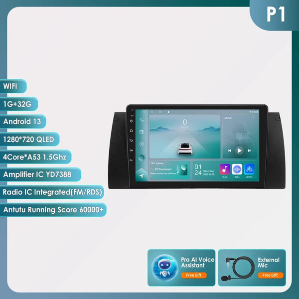 Planet Gates spain / P1(4Core 1G 32G) AI 8GB 128GB Android 12 Car Multimedia Player 9 Inch Navigation For BMW E39 E53 M5 1995-2003 Radio Stereo BT GPS Wifi DSP SWC AM FM
