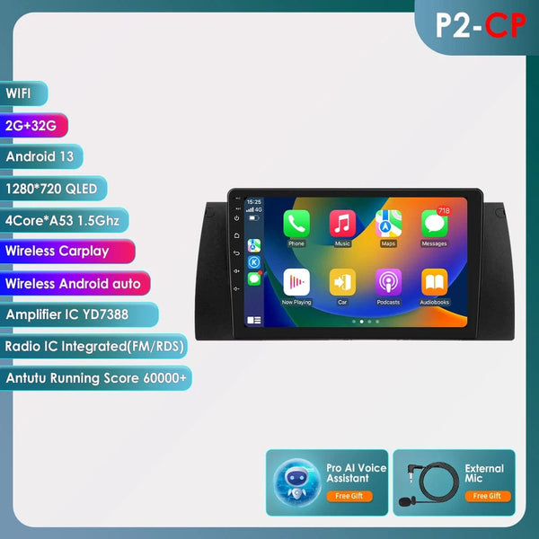 Planet Gates spain / P2(4Core 2G 32G) AI 8GB 128GB Android 12 Car Multimedia Player 9 Inch Navigation For BMW E39 E53 M5 1995-2003 Radio Stereo BT GPS Wifi DSP SWC AM FM