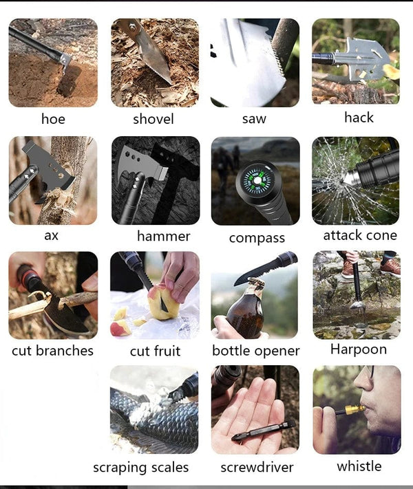 Planet Gates spain / SD-14-95 Outdoor Camping Shovel with Axe Multifunction Survival Tool Compass Aluminum Alloy Folding Spade Knife Snow Shovel Shoulder