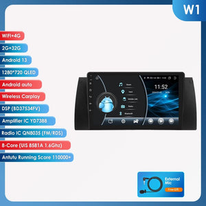 Planet Gates spain / W1 2G 32G 8GB 128GB Android 12 Car Multimedia Player 9 Inch Navigation For BMW E39 E53 M5 1995-2003 Radio Stereo BT GPS Wifi DSP SWC AM FM