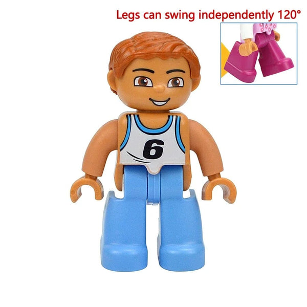 Planet Gates Sports Student Figures Dolls Big Size Building Blocks Family Action Workers Doctor Police Farmer Compatible Large Bricks Duploes Kid Toys