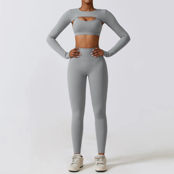 Planet Gates Sportswear Yoga Set Women's Workout Clothes Athletic Wear Sports Gym Legging Seamless Fitness Bra Crop Top Long Sleeve Yoga Suit