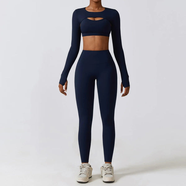 Planet Gates Sportswear Yoga Set Women's Workout Clothes Athletic Wear Sports Gym Legging Seamless Fitness Bra Crop Top Long Sleeve Yoga Suit