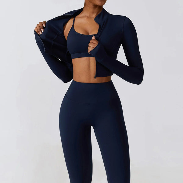 Planet Gates Sportswear Yoga Set Women's Workout Clothes Athletic Wear Sports Gym Legging Seamless Fitness Bra Crop Top Long Sleeve Yoga Suit