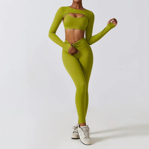 Planet Gates Sportswear Yoga Set Women's Workout Clothes Athletic Wear Sports Gym Legging Seamless Fitness Bra Crop Top Long Sleeve Yoga Suit
