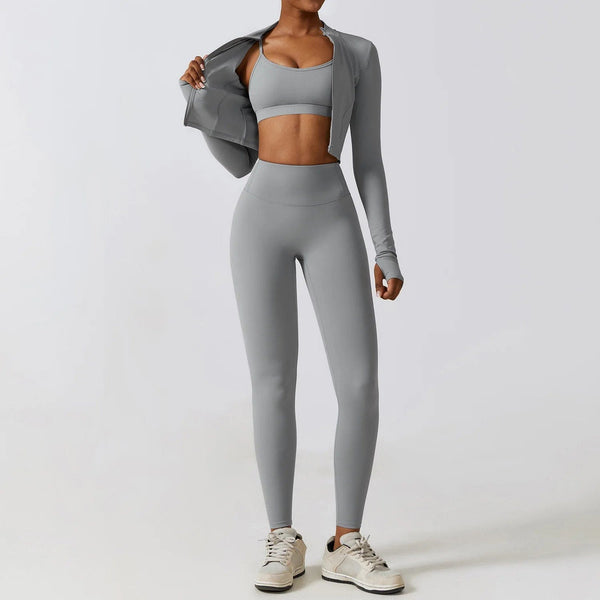 Planet Gates Sportswear Yoga Set Women's Workout Clothes Athletic Wear Sports Gym Legging Seamless Fitness Bra Crop Top Long Sleeve Yoga Suit