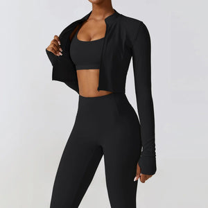 Planet Gates Sportswear Yoga Set Women's Workout Clothes Athletic Wear Sports Gym Legging Seamless Fitness Bra Crop Top Long Sleeve Yoga Suit