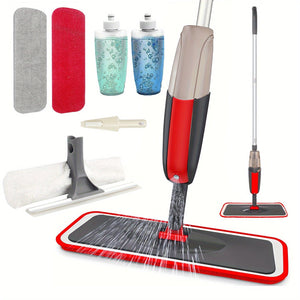 Planet Gates Spray Mop 2 Mop Pad+ 2 Bottle Multi-Purpose Spray Mop Set for Home Kitchen Hardwood Laminate Vinyl Planks Reusable Washable Pads Refillable Sprayer Wet/Dry Cleaning Tool