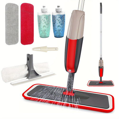 Planet Gates Spray Mop 2 Mop Pad+ 2 Bottle Multi-Purpose Spray Mop Set for Home Kitchen Hardwood Laminate Vinyl Planks Reusable Washable Pads Refillable Sprayer Wet/Dry Cleaning Tool