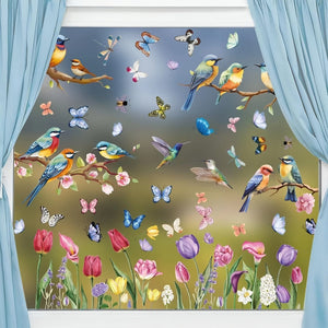 Planet Gates Spring 9sheets, Spring Window Clings Decorations, Spring Summer Window Clings For Glass Windows Double-Sided Bird Gel Stickers Decals For Home Party Shop Office School Decor Supplies