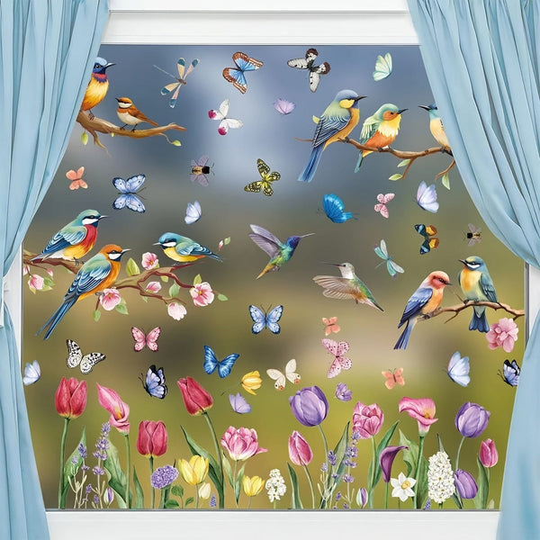 Planet Gates Spring 9sheets, Spring Window Clings Decorations, Spring Summer Window Clings For Glass Windows Double-Sided Bird Gel Stickers Decals For Home Party Shop Office School Decor Supplies