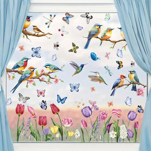 Planet Gates Spring 9sheets, Spring Window Clings Decorations, Spring Summer Window Clings For Glass Windows Double-Sided Bird Gel Stickers Decals For Home Party Shop Office School Decor Supplies
