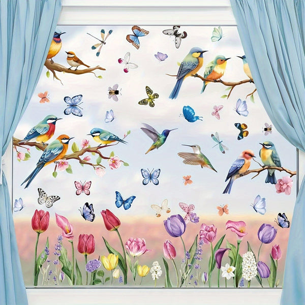 Planet Gates Spring 9sheets, Spring Window Clings Decorations, Spring Summer Window Clings For Glass Windows Double-Sided Bird Gel Stickers Decals For Home Party Shop Office School Decor Supplies