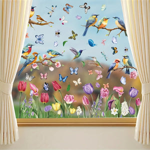Planet Gates Spring 9sheets, Spring Window Clings Decorations, Spring Summer Window Clings For Glass Windows Double-Sided Bird Gel Stickers Decals For Home Party Shop Office School Decor Supplies