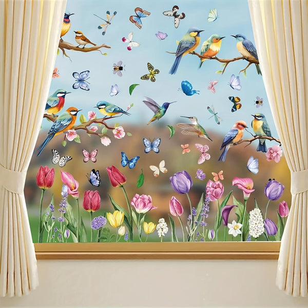 Planet Gates Spring 9sheets, Spring Window Clings Decorations, Spring Summer Window Clings For Glass Windows Double-Sided Bird Gel Stickers Decals For Home Party Shop Office School Decor Supplies