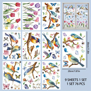 Planet Gates Spring 9sheets, Spring Window Clings Decorations, Spring Summer Window Clings For Glass Windows Double-Sided Bird Gel Stickers Decals For Home Party Shop Office School Decor Supplies