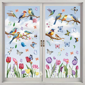 Planet Gates Spring 9sheets, Spring Window Clings Decorations, Spring Summer Window Clings For Glass Windows Double-Sided Bird Gel Stickers Decals For Home Party Shop Office School Decor Supplies