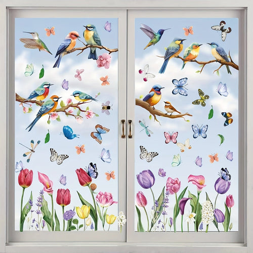 Planet Gates Spring 9sheets, Spring Window Clings Decorations, Spring Summer Window Clings For Glass Windows Double-Sided Bird Gel Stickers Decals For Home Party Shop Office School Decor Supplies