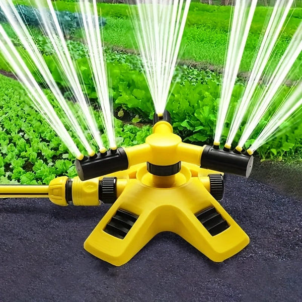 Planet Gates Sprinklers 1pc Lawn Automatic Sprinkler 360° Rotating 3 Adjustable Rotating Arms Combinable Multi-Angle Large Area Coverage For Garden Lawn Automatic Irrigation Roof Cooling, Yellow