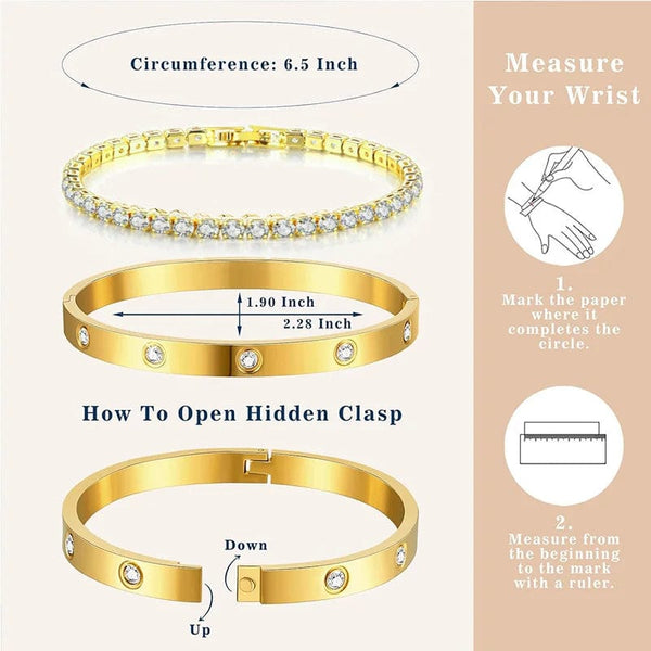 Planet Gates Stackable Gold Bracelets Bangles for Women Girls 14K Gold Plated Cubic Zirconia Tennis Bracelet Stainless Steel Jewelry Gifts