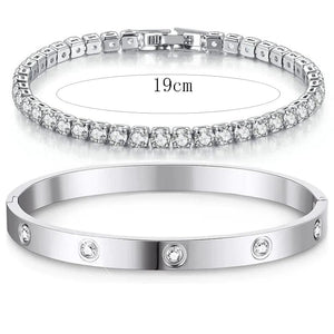 Planet Gates Stackable Gold Bracelets Bangles for Women Girls 14K Gold Plated Cubic Zirconia Tennis Bracelet Stainless Steel Jewelry Gifts